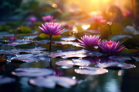 Captivating Snapshot: Exquisite Water Lily Plants Unveiled - AR 3:2の素材