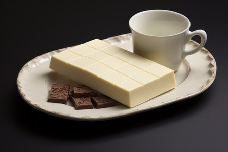 The Delectable Harmony: A Captivating Shot of White Chocolate Bar Resting on a Ceramic Plate â AR 3:の素材