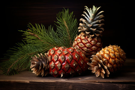 The Alluring Mingle of Pineapple Fruit and Pine Cones: A 3:2 Ratioの素材