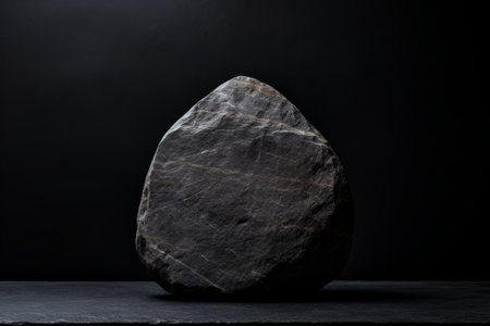 Enigmatic Gray Stone: A Captivating Contrast on Black Surface --ar 3:2の素材