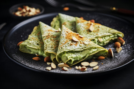 Elevate Your Breakfast Game with Vibrant Green Crepes on a Stylish Ceramic Plateの素材