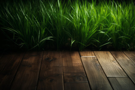 Natures Beauty Transforms Brown Wooden Floors with Lush Green Grass - AR 3:2の素材