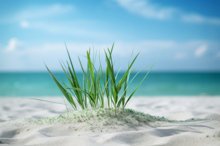 Harmony Unveiled: Green Grass Flourishing on White Sand in Perfect Harmony --ar 3:2の素材