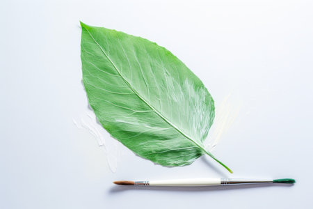 Natures Imprint: A Serene Green Leaf Immersed in White Paintの素材