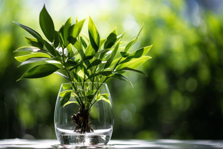 Foliage at its Finest: Captivating Close-up of a Green Leafed Plant in a Glass Vaseの素材