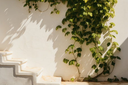 Harmonious Contrasts: Vibrant Green Leafed Plants Adorn White Wallの素材
