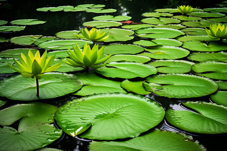 Captivating Serenity: Green Lily Pads on Water --ar 3:2の素材