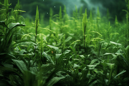 Vibrant Green Plants Blanketing a Picturesque Field - AR 3:2の素材