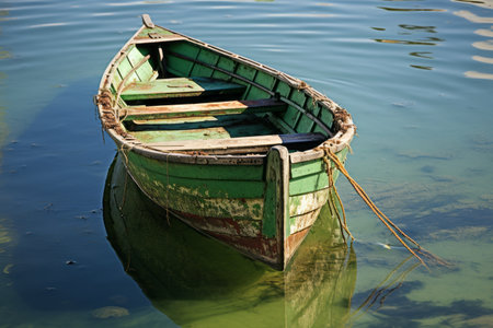 Unconventional Perspective: The Upside-Down Green Row Boat â A Reflection on Harmony and Artistryの素材