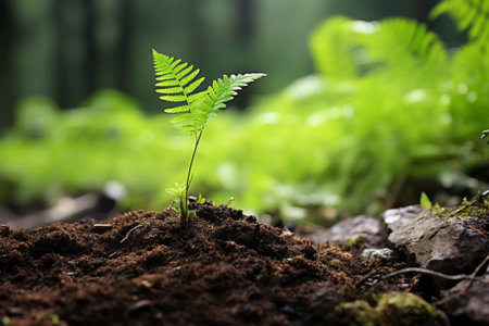 Finding Serenity: A Vibrant Green Sprouting Fern in the Enchanting Woods --ar 3:2の素材