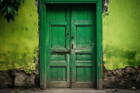 Unlocking the Enchantment: Green Wooden Door â AR 3:2の素材