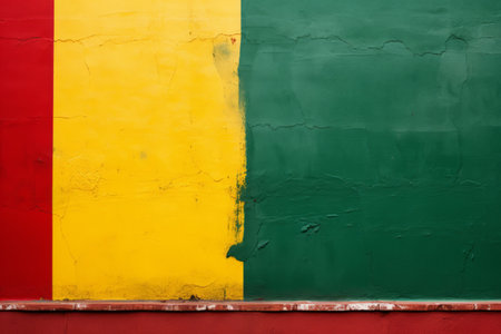 Vibrant Hues: The Green-Red-and-Yellow Painted Wall in a 3:2 Aspect Ratioの素材