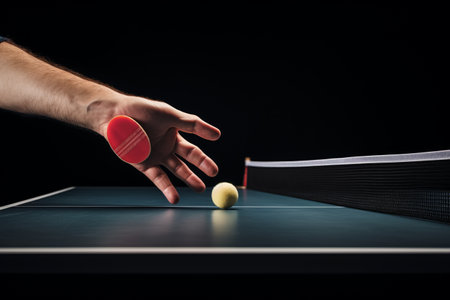 Capturing the Athletic Spirit: A Dynamic Shot of a Tennis Players Hand with Racket and Ball on theの素材