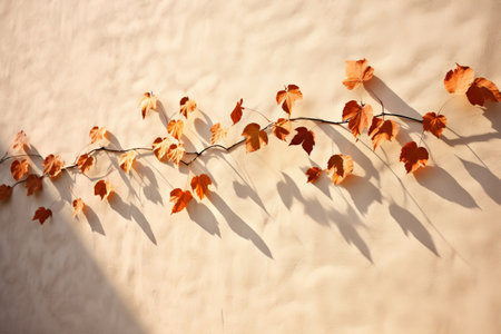 Shrouded in Mystery: Leaves Cast Shadows over a Wallの素材