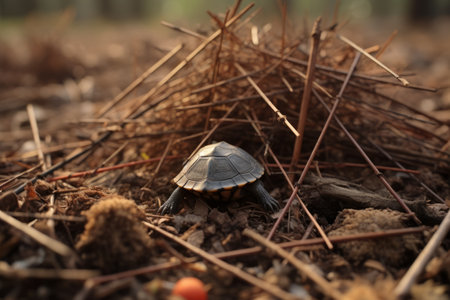 The Tiny Adventurous Turtle Amidst a Maze of Delicate Sticks: A Captivating AR 3:2 Encounterの素材