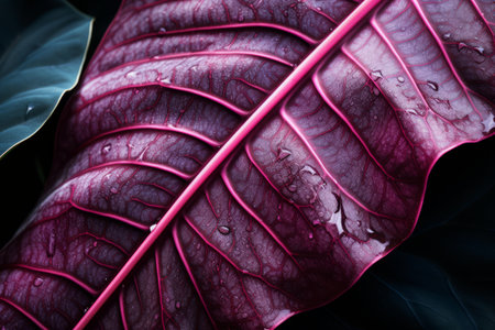 Exquisite Macro Perspective: A Captivating Pink and Dark Green Leaf in AR 3:2の素材