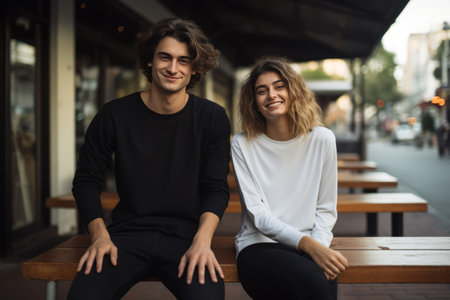 Contrasting Styles: The Man in Black and the Woman in Whiteの素材