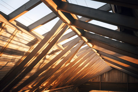 Spectacular Ribbed Beams in Sunlit Modern Roof Constructionの素材