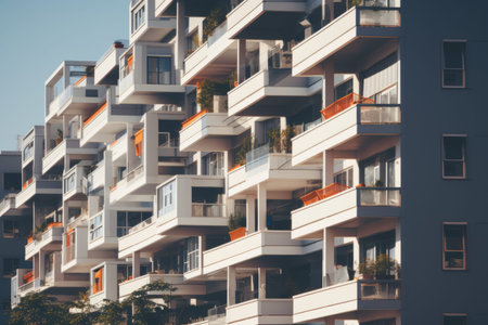 Aesthetically-Designed Urban High-Rise: Windows and Balconies Adorn Modern Cityscape [AR 3:2]の素材