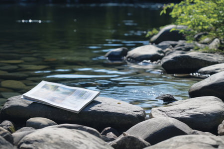 Riverside Reflections: Capturing an Elegant Magazine on a Riverbankの素材