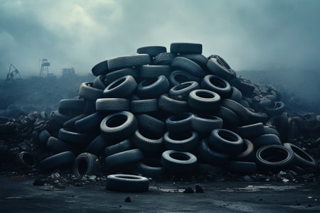 Dusty Landscape: A Towering Heap of Used Tiresの素材