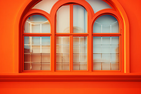 Vibrant Stained Glass Window in Shades of Red and Orange - AR 3:2の素材