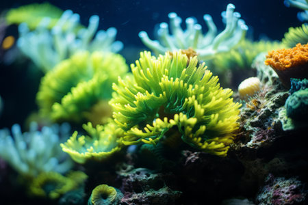 Expanding Ecological Wonders: Vibrant Green and Yellow Coral Reef Awakens in AR 3:2の素材