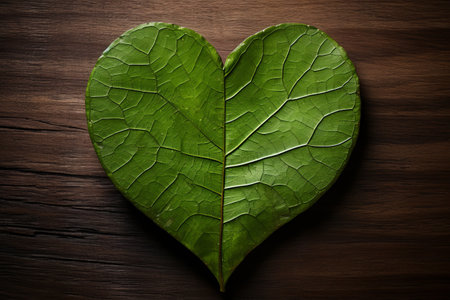 Wooden Canvas: The Enchanting Green Heart-shaped Leafの素材