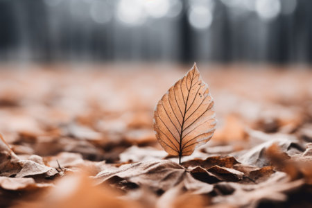 Fleeting Beauty Captured: An Artistic Snapshot of a Brown Leaf in Selective Focusの素材