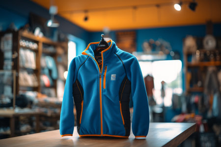 Captivating Close-Up: The Artistry of a Blue Zip-up Jacket --ar 3:2の素材