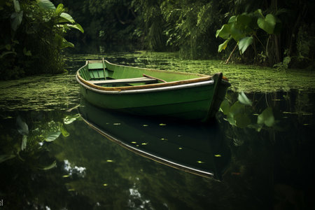The Unconventional Artistry of an Upside Down Green Row Boat - Capturing the Essence in 3:2の素材