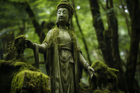 Majestic Statue Embellished in Lush Green Moss in a Captivating 3:2 Aspect Ratioの素材