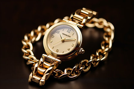 An Elegant Timepiece: The Vintage Gold Watch with a Delicate Chain - AR 3:2の素材