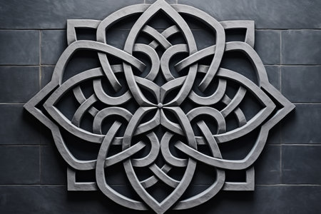 Harmony in Symmetry: Exploring a Geometric Ornament on a Gray Wall as Abstract Backgroundの素材