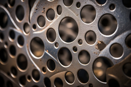 Metallic Mesh: Exploring a Textured Surface with Intricate Holes in a 3:2 Aspect Ratioの素材
