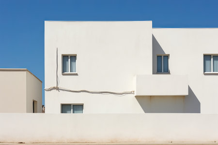 Architectural Anomaly: Captivating an Asymmetrical Building Wall with White Stucco in a 3:2 Frameの素材