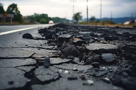 Unveiling the Bumpy Terrain: Exploring the Uneven Surface of an Asphalt Road (AR 3:2)の素材