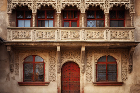 Majestic Ornamental FaÃ§ade: Exploring the Medieval Charm of an Ancient Buildingの素材