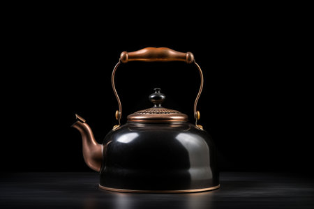 Elegance Embodied: Vintage Kettle Shines on a Black Canvasの素材