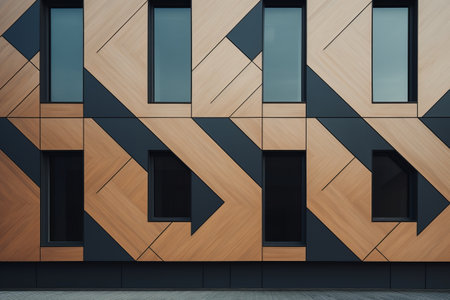 Architectural Excellence: A Contemporary Buildings Geometric Wall & Window Harmonizationの素材