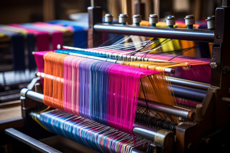 Vibrant Weaving: Exploring the Loom Machines Colorful Threadsの素材