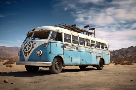 Dynamic Design on Wheels: The Parked White-and-Blue Bus - AR 3:2の素材