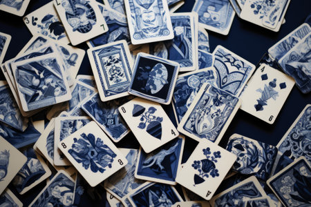 Contrasting Colors: White and Blue Cards Enhancing a White and Black Textile - AR 3:2の素材