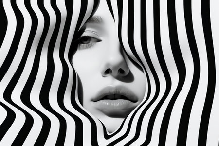 Contrasting Monochrome Visions: A White and Black Striped Illustration - ar 3:2の素材