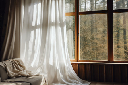 Elegant Harmony: The White and Brown Window Curtain Ensemble --AR 3:2の素材