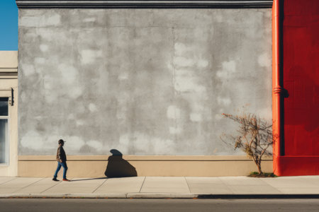 Urban Walker: A Journey Along the Sidewalk Wall -ar 3:2の素材