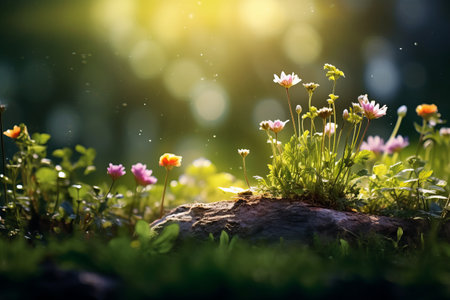 Glimpses of Nature: Vibrant Flowers and Lush Grass in Striking 3:2 Photographyの素材