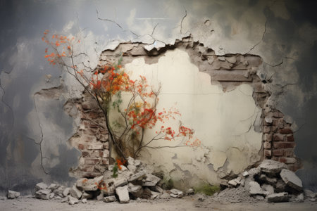 Crumbling Memories: A Captivating Photo of an Old and Broken Wall --ar 3:2の素材