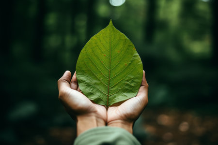 Natures Embrace: Capturing the Beauty of a Person Holding a Leaf - AR 3:2の素材