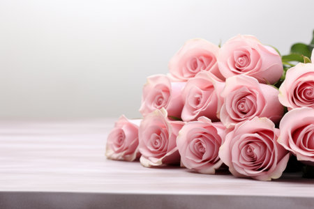 Delicate Pink Rose Buds Blossoming on a Serene White Table - AR 3:2の素材